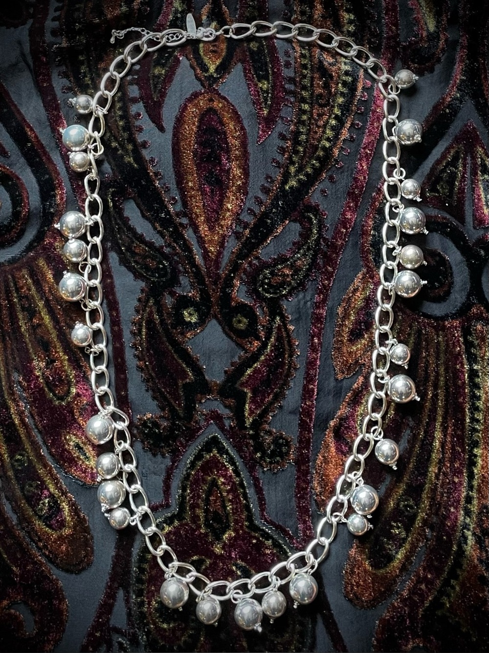Vintage Chunky Silver Tone Ball Long Necklace by Avenue